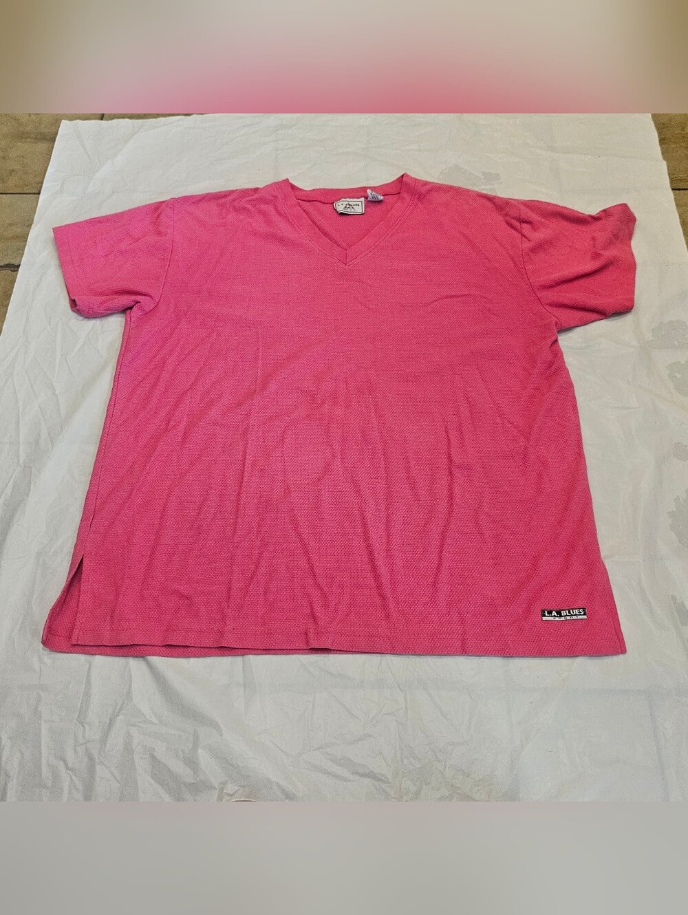 Vintage 90s L.A. Blues Sport Pink V-Neck Tee - Boxy Unisex Fit XL